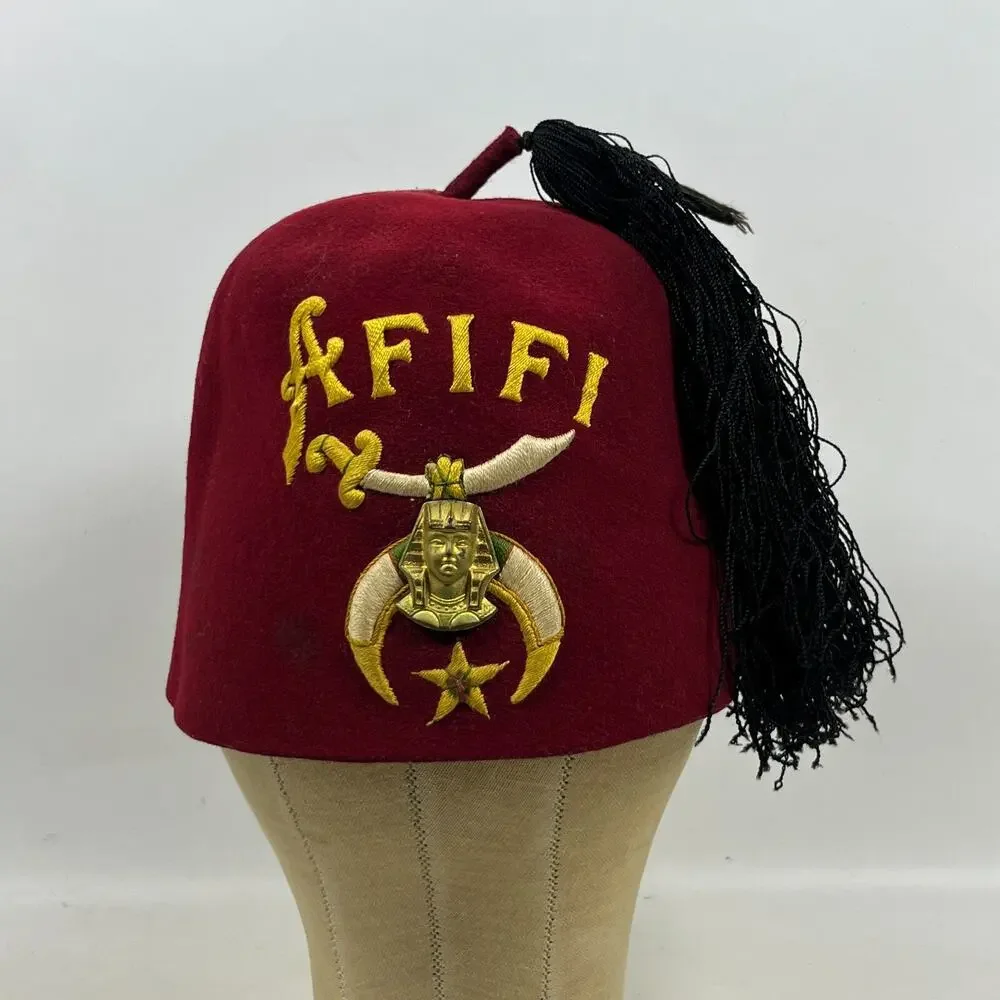 SHRINERS Fez OS AFIFI Master Mason Freemason Masonic Fraternity Hat Headgear Red